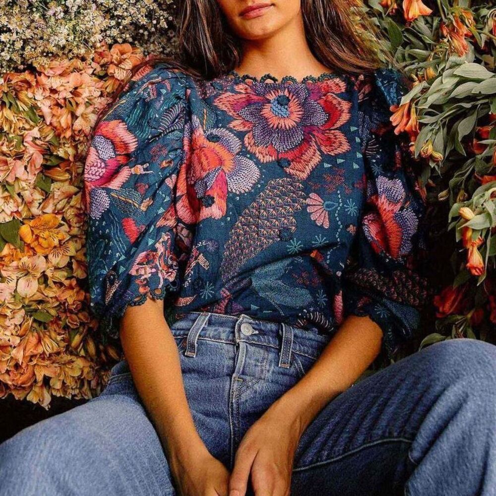 Farm Rio River Creature Blouse Size S